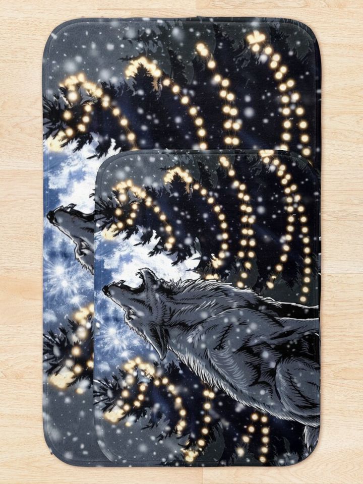 Christmas Werewolf Howling at Full Moon Winter Night Bath Mat