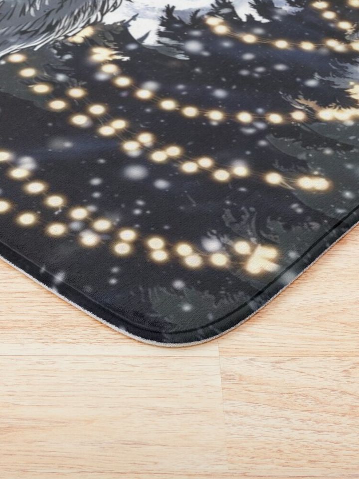 Christmas Werewolf Howling at Full Moon Winter Night Bath Mat