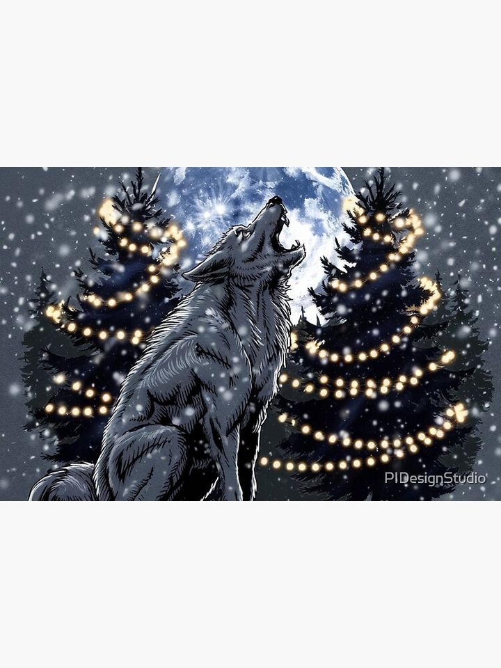 Christmas Werewolf Howling at Full Moon Winter Night Bath Mat