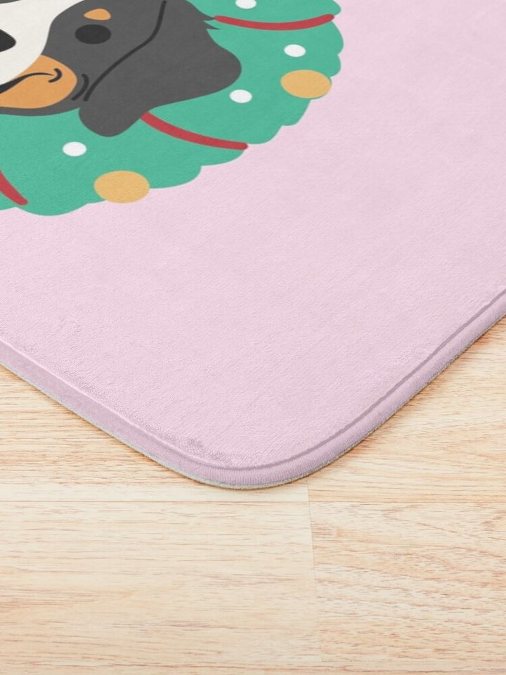 Bernese Mountain Dog Christmas Wreath Bath Mat