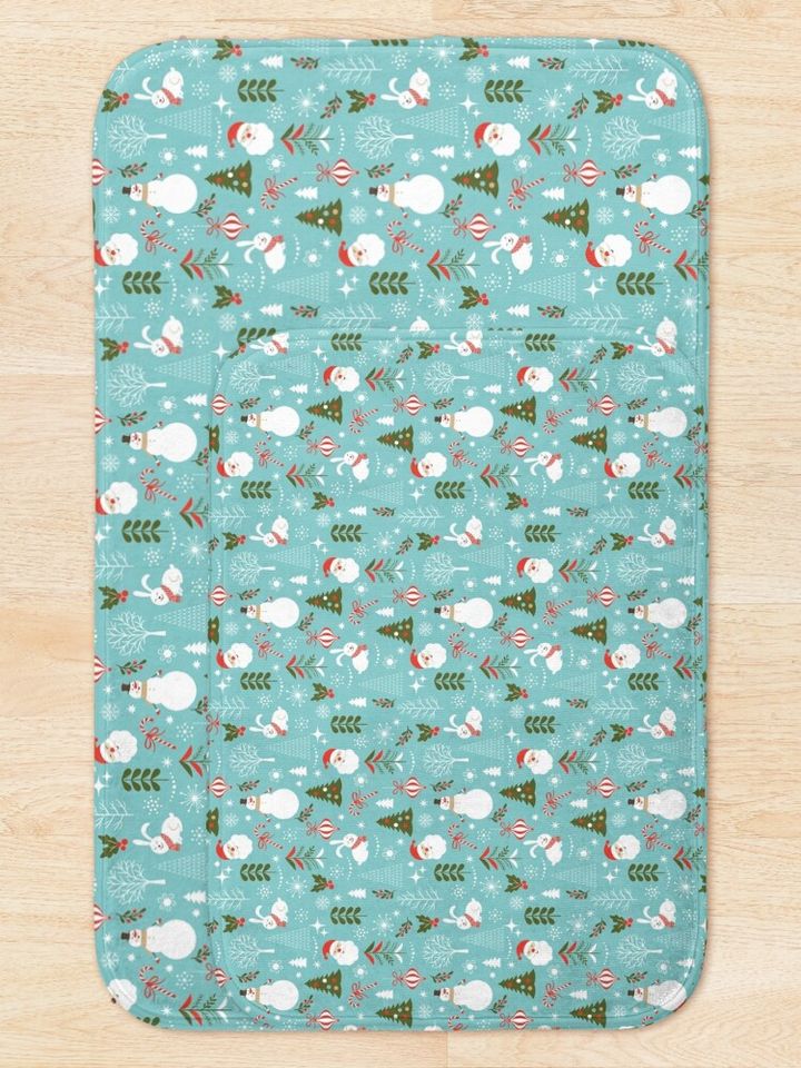 merry christmas santa claus snowman pattern Bath Mat