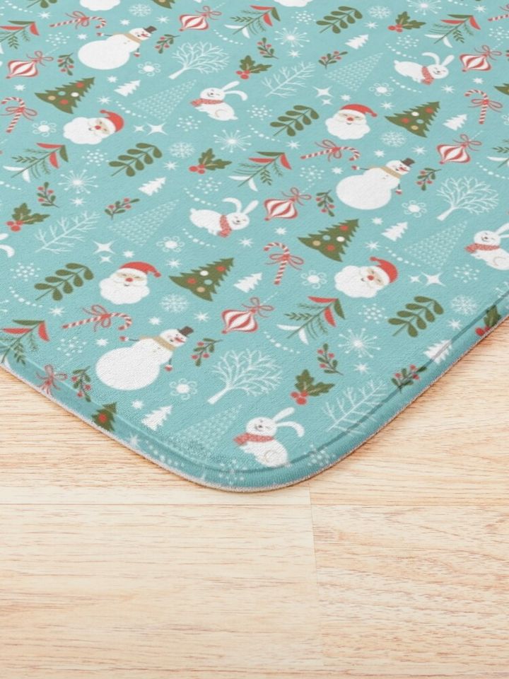 merry christmas santa claus snowman pattern Bath Mat