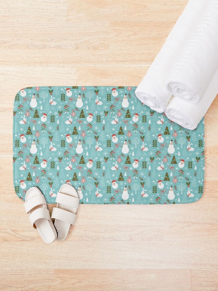 merry christmas santa claus snowman pattern Bath Mat