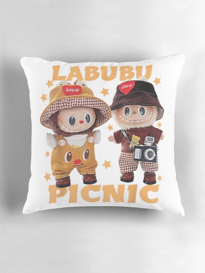 meme funny labubu picnic with f r i e n d s pillow, cute labubu pillows gift, gift for fan