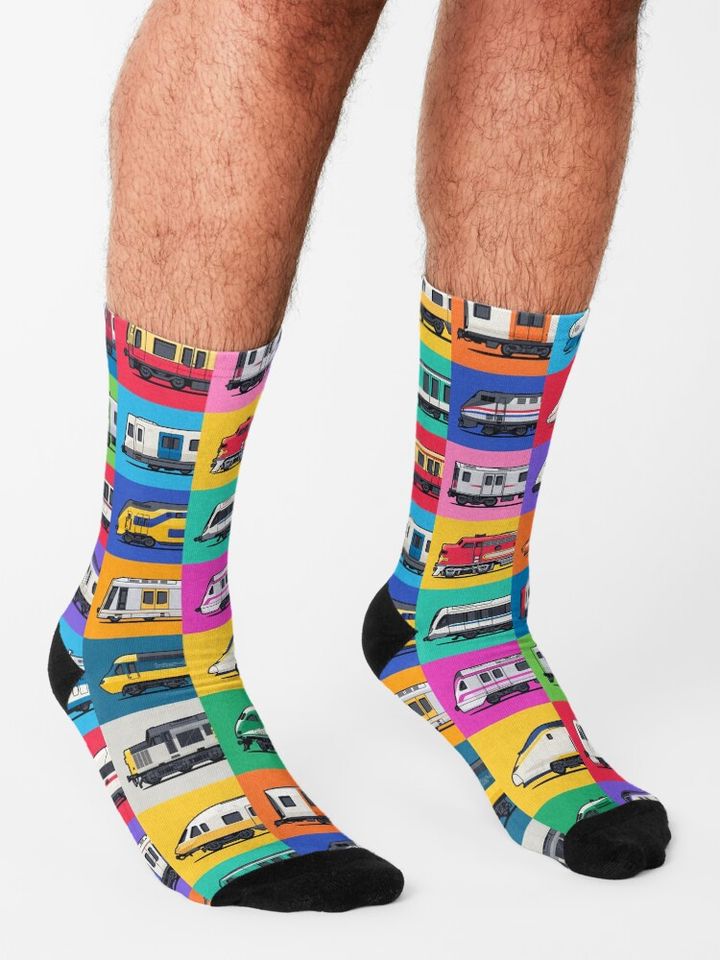World Trains Grid Pattern Socks