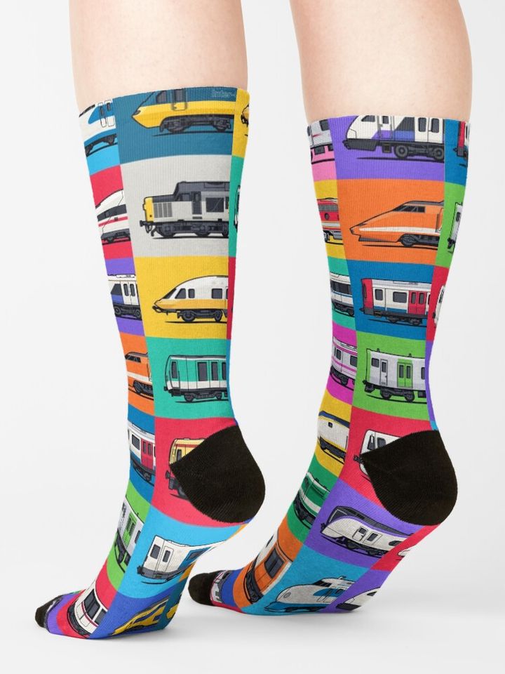 World Trains Grid Pattern Socks