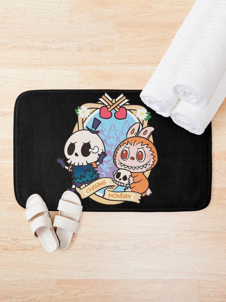 Labubu Monsters chasing monday sticker Bath Mat, For Bathroom, For Kitchen