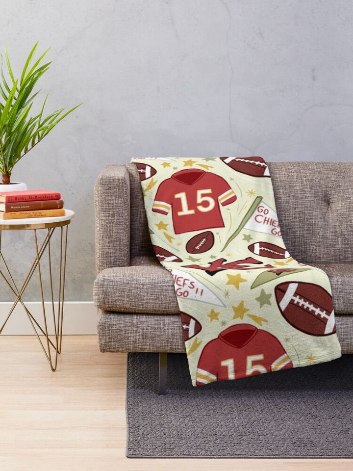 Patrick Mahomes chiefs pattern (light gold)  Throw Blanket, Gift for Fan