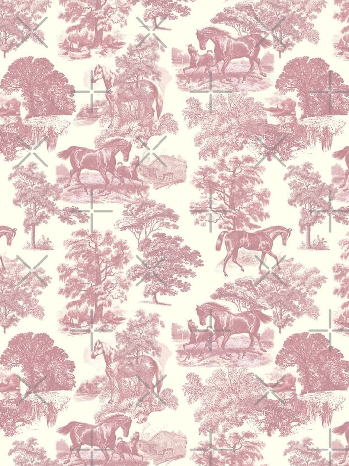 Elegant Chic Soft Pink French Aesthetic Toile Horses iPhone Case