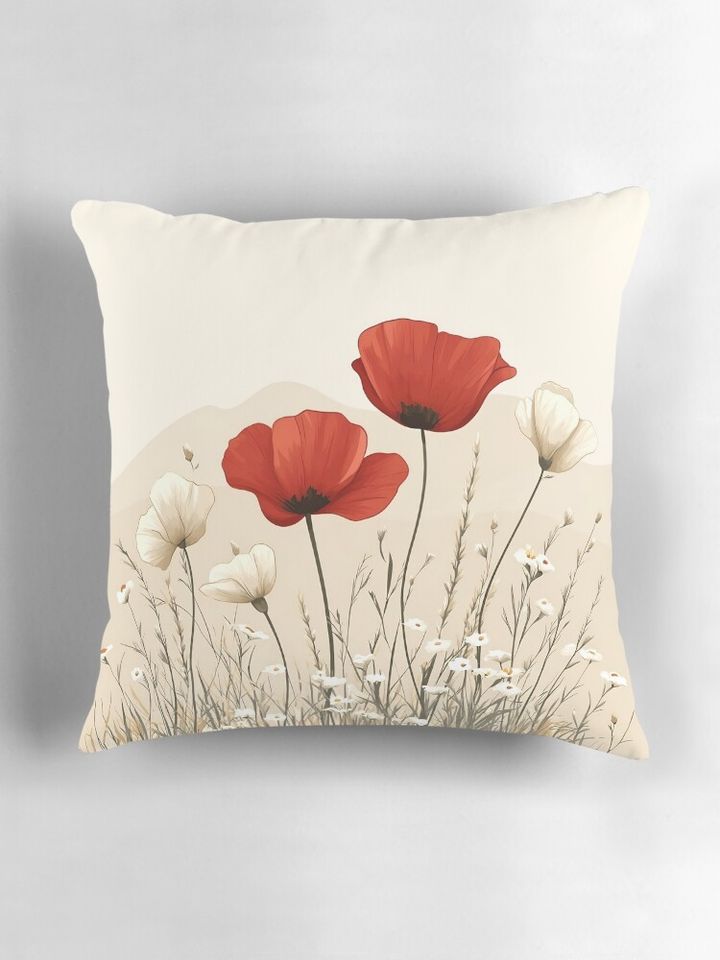 Red Poppies In Bloom Pillow