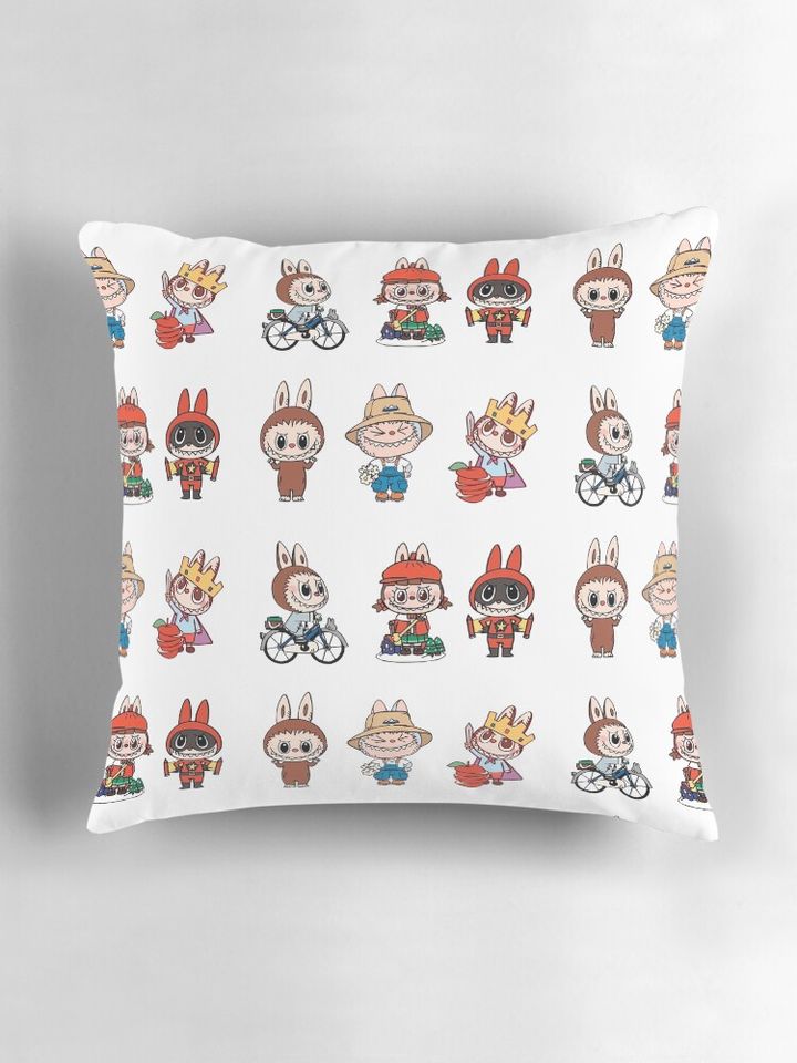 Labubu Monsters sticker pack collection Pillow, Cute Labubu Pillows Gift, Gift for Fan