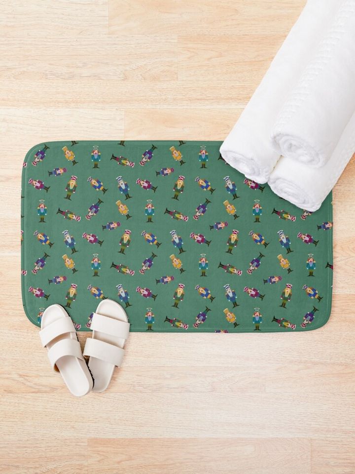 Nutcracker Parade - Christmas design pattern with green background Bath Mat
