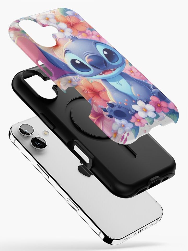 Stitch sitting with a beautiful bouquet of flowers iPhone Case