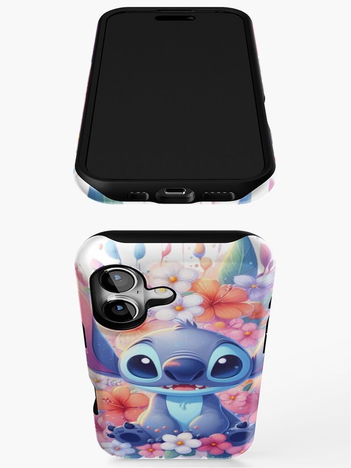 Stitch sitting with a beautiful bouquet of flowers iPhone Case