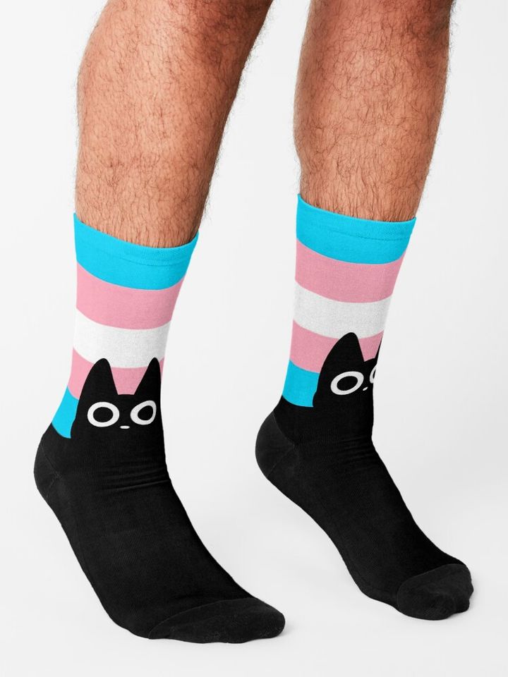 black cat and trans flag Socks