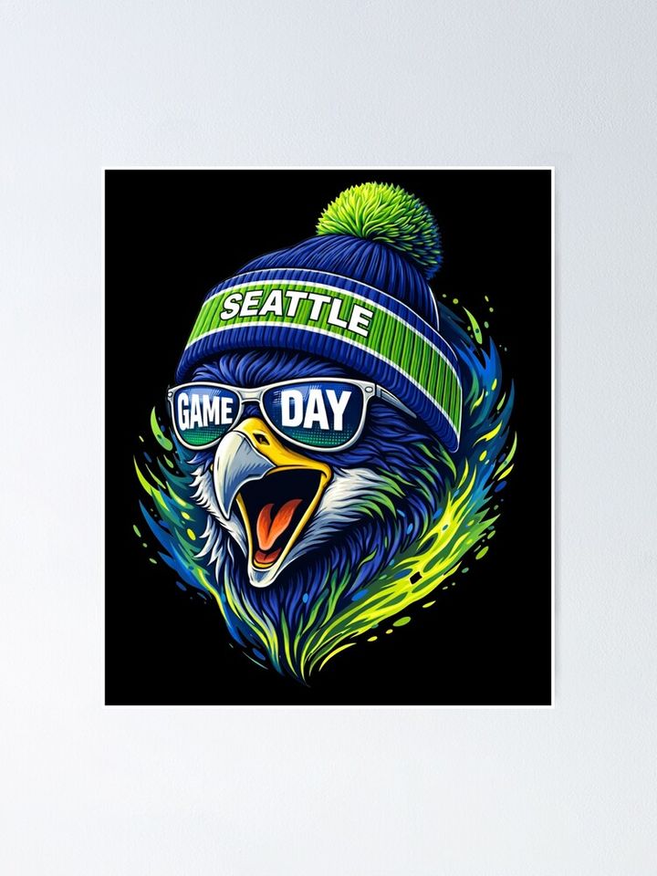 Seattle Game Day Hawk in Beanie Poster