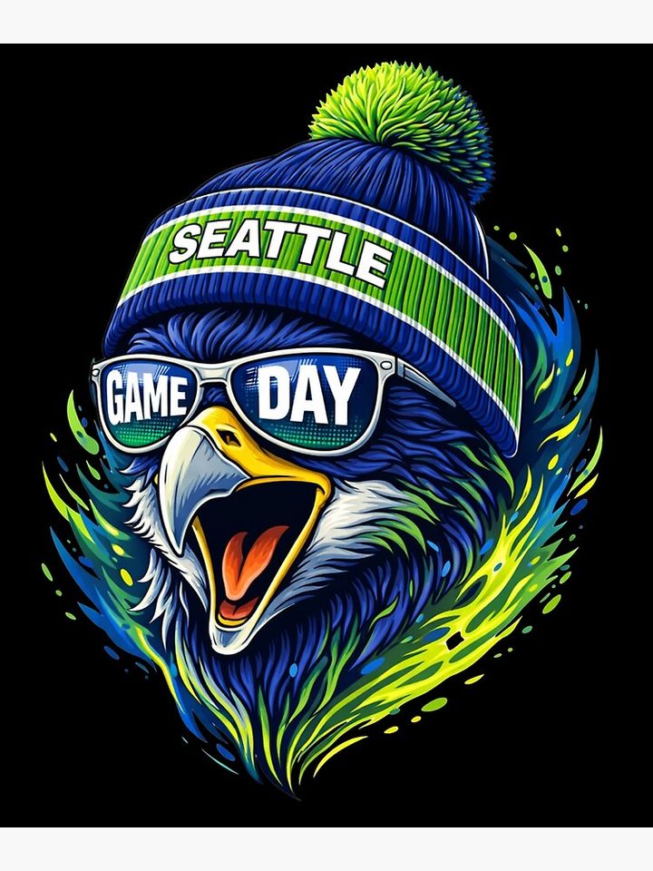 Seattle Game Day Hawk in Beanie Poster