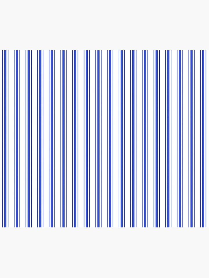Vertical Cobalt Blue and White French Mattress Ticking Stripes Shower Curtain