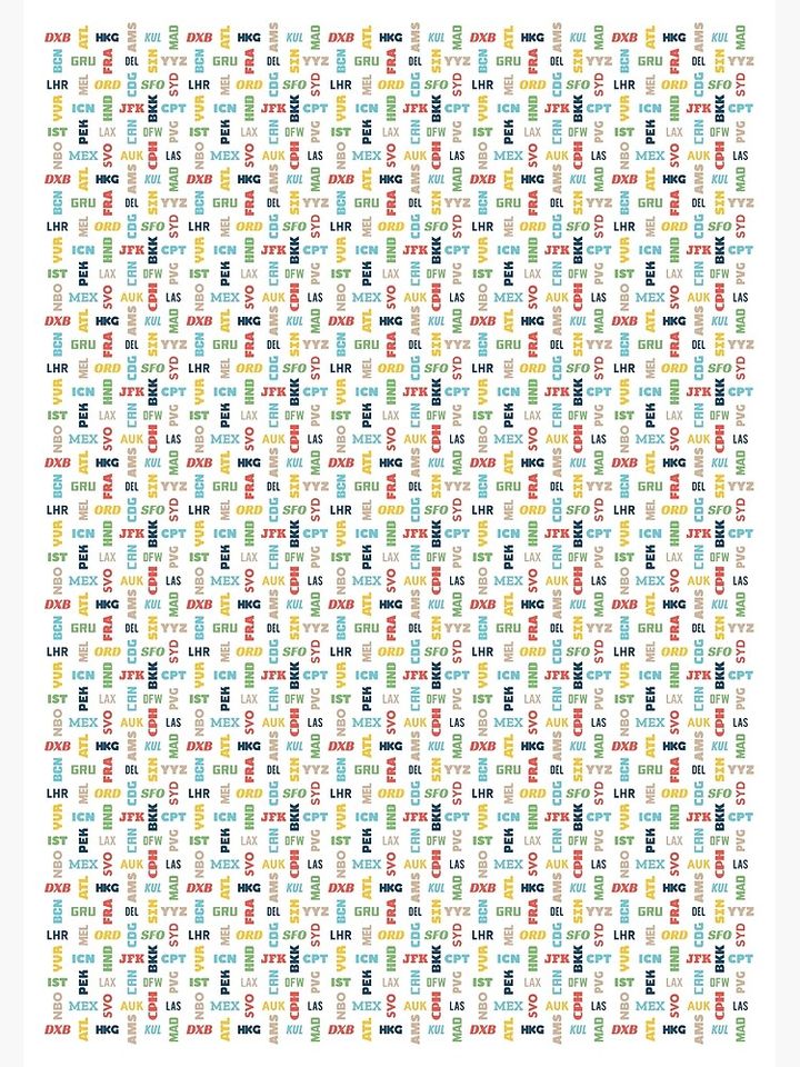 World Airport Codes Premium Matte Vertical Poster