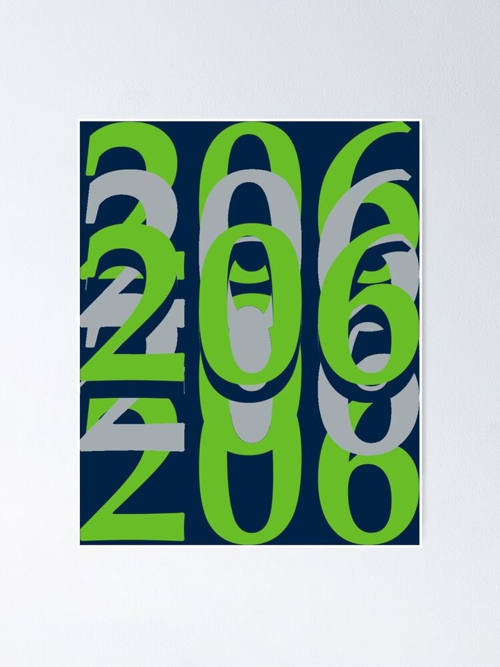 Seattle Area Code 206 Seahawks Colorway Vertical Poster