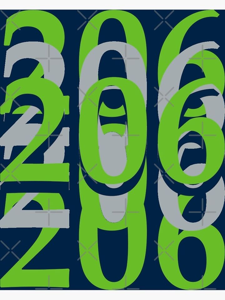 Seattle Area Code 206 Seahawks Colorway Vertical Poster