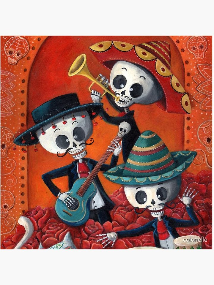 Dia de Los Muertos Skeleton Musicans Throw Pillow