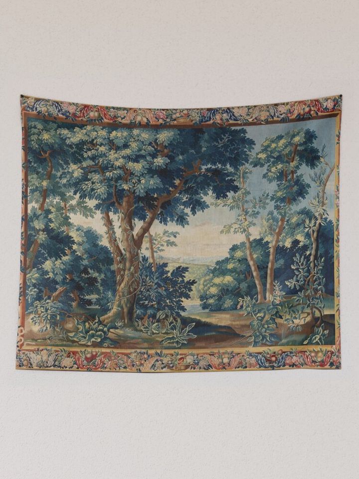 GREENERY, TREES IN WOODLAND LANDSCAPE Antique Flemish Tapestry
