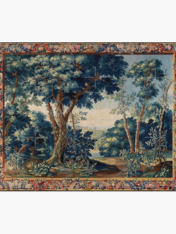GREENERY, TREES IN WOODLAND LANDSCAPE Antique Flemish Tapestry