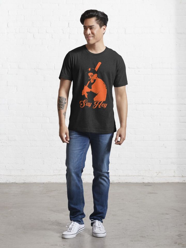 Say Hey - Willie Mays - Orange Stencil  cotton tee, Graphic Tshirt for men, women, Unisex