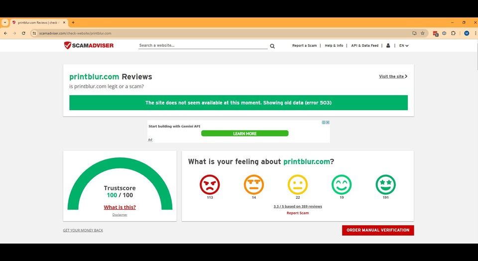 Trustscore 100/100 on Scamadviser.com