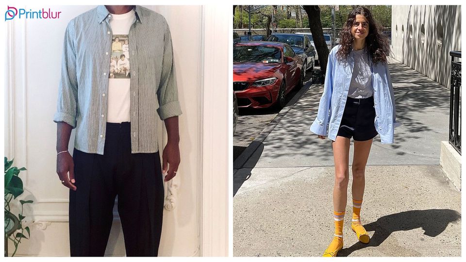 button-down shirt over crew neck t-shirts