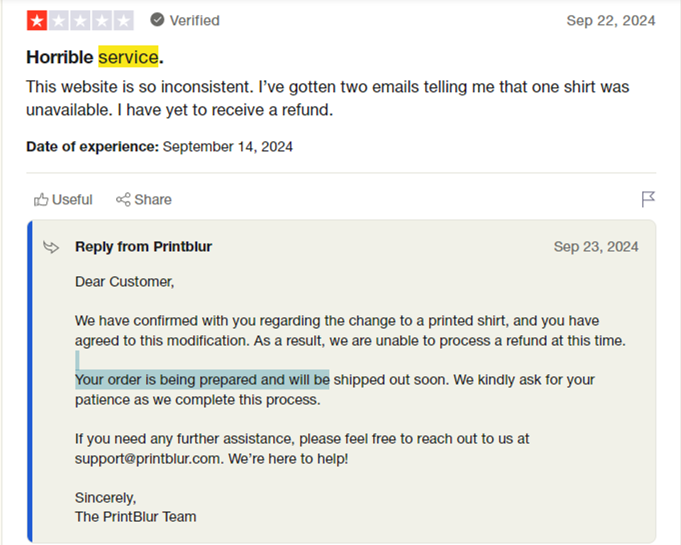 Negative customer service feedback 