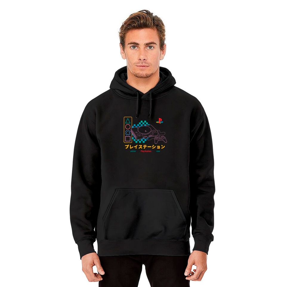 Playstation Checker Neon 90's Hoodie Pullover Hoodie