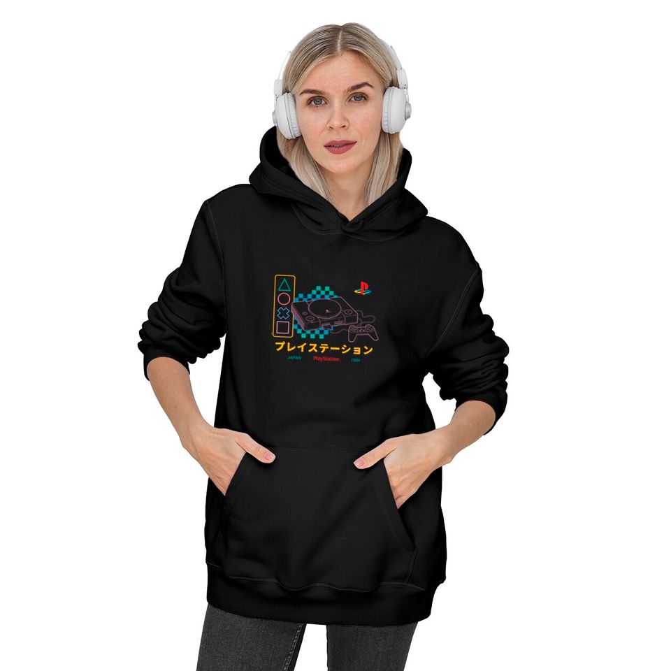 Playstation Checker Neon 90's Hoodie Pullover Hoodie