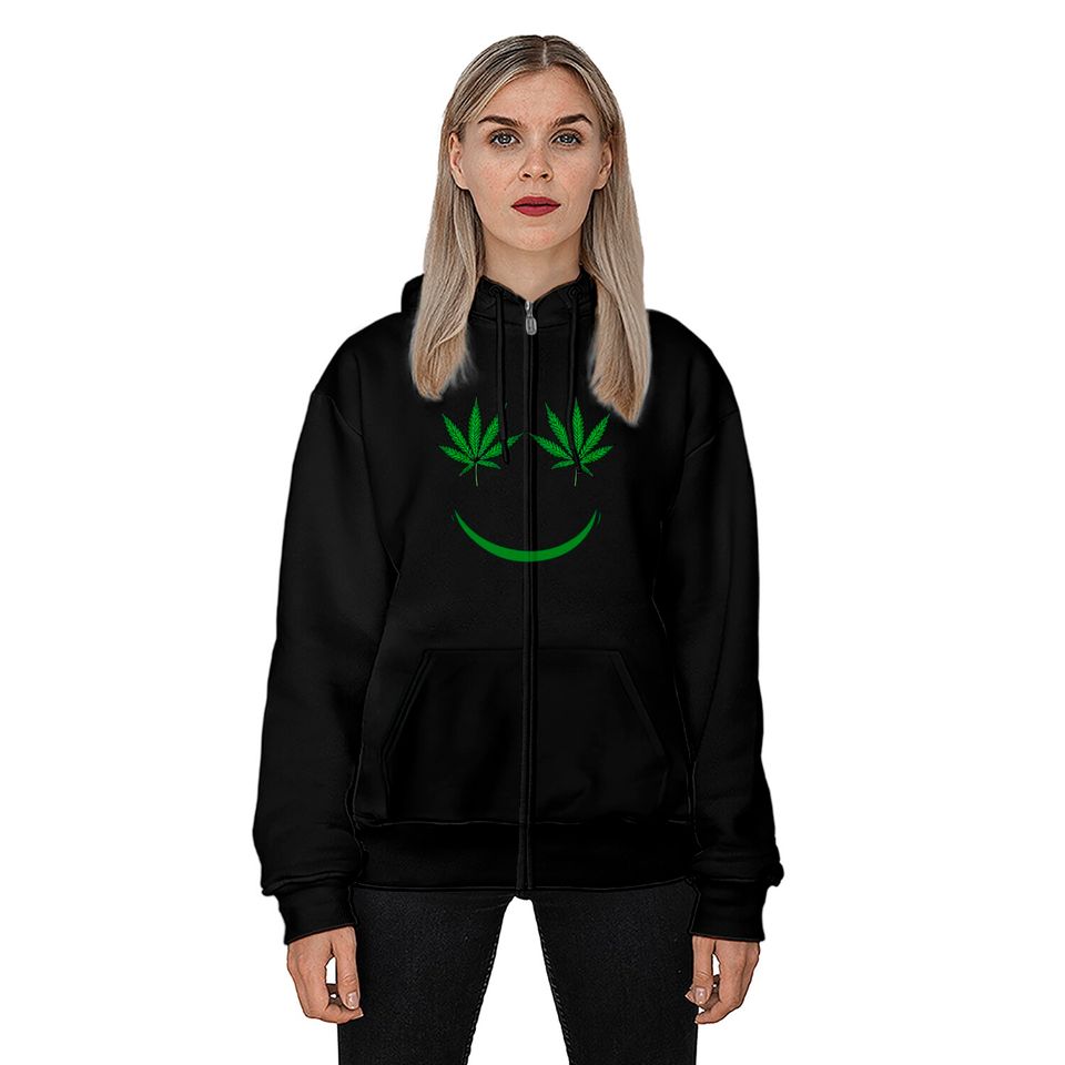 Pot Leaf Smiley Face Weed Zip Hoodie