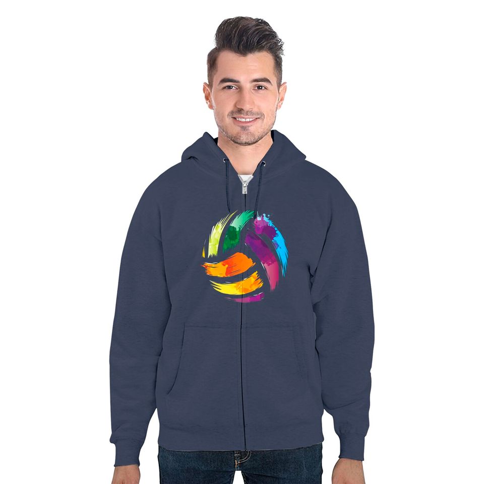 Colorful Volleyball Colorsplash Ball Zip Hoodie