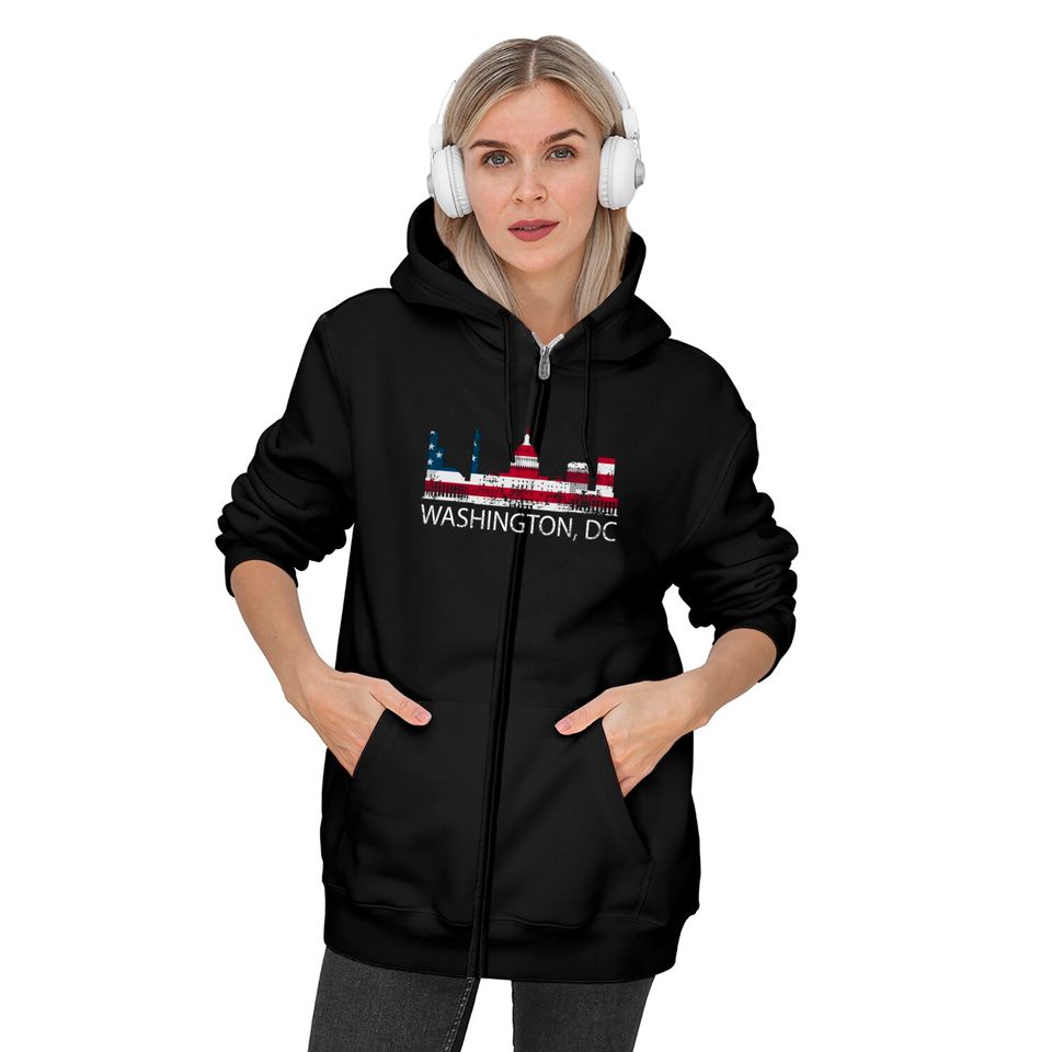 Washington Dc Capitol Hill Usa Flag Souvenir Zip Hoodie