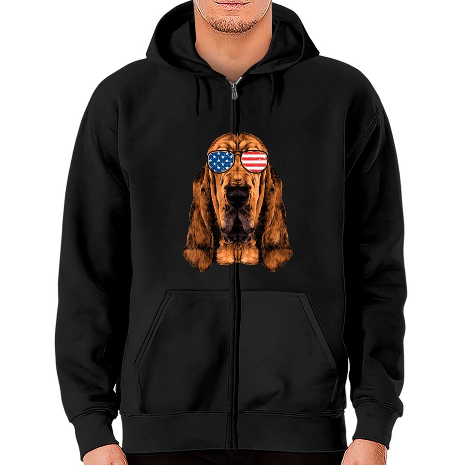 Bloodhound American Flag Dog Zip Hoodie