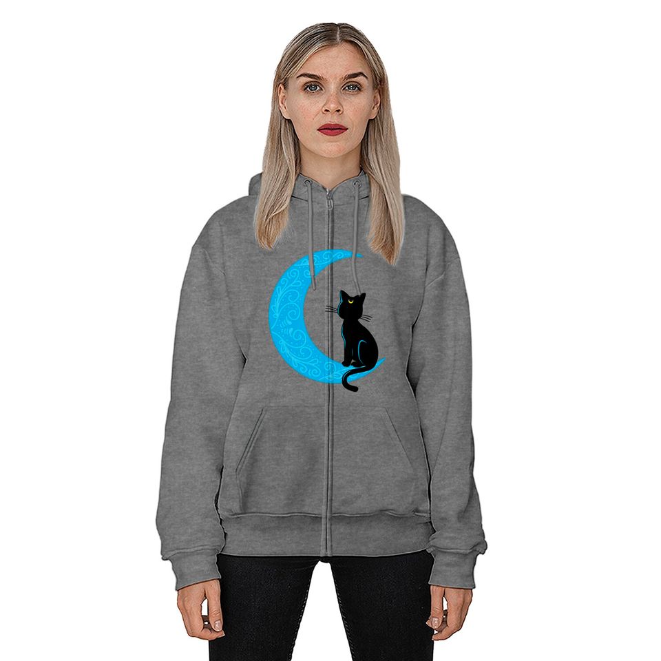 Sailor Moon Vintage Black Cat Crescent Zip Hoodie