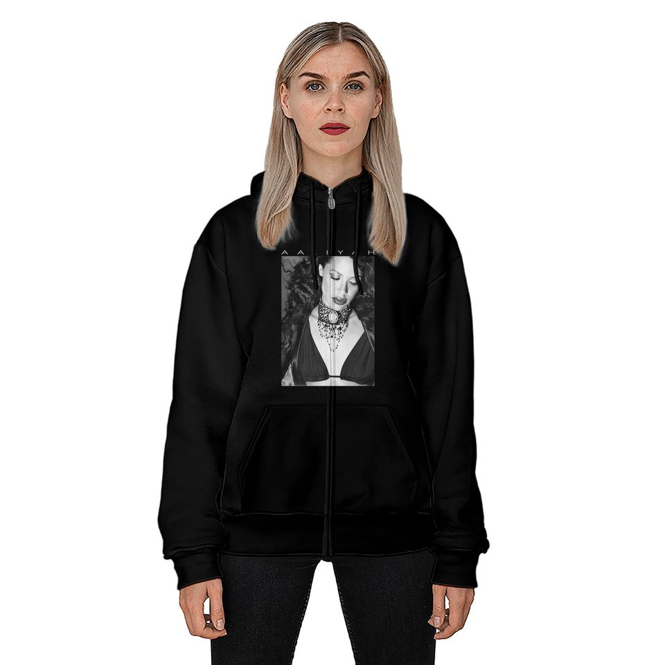 Aaliyah Photo with Logo Premium Zip Hoodies