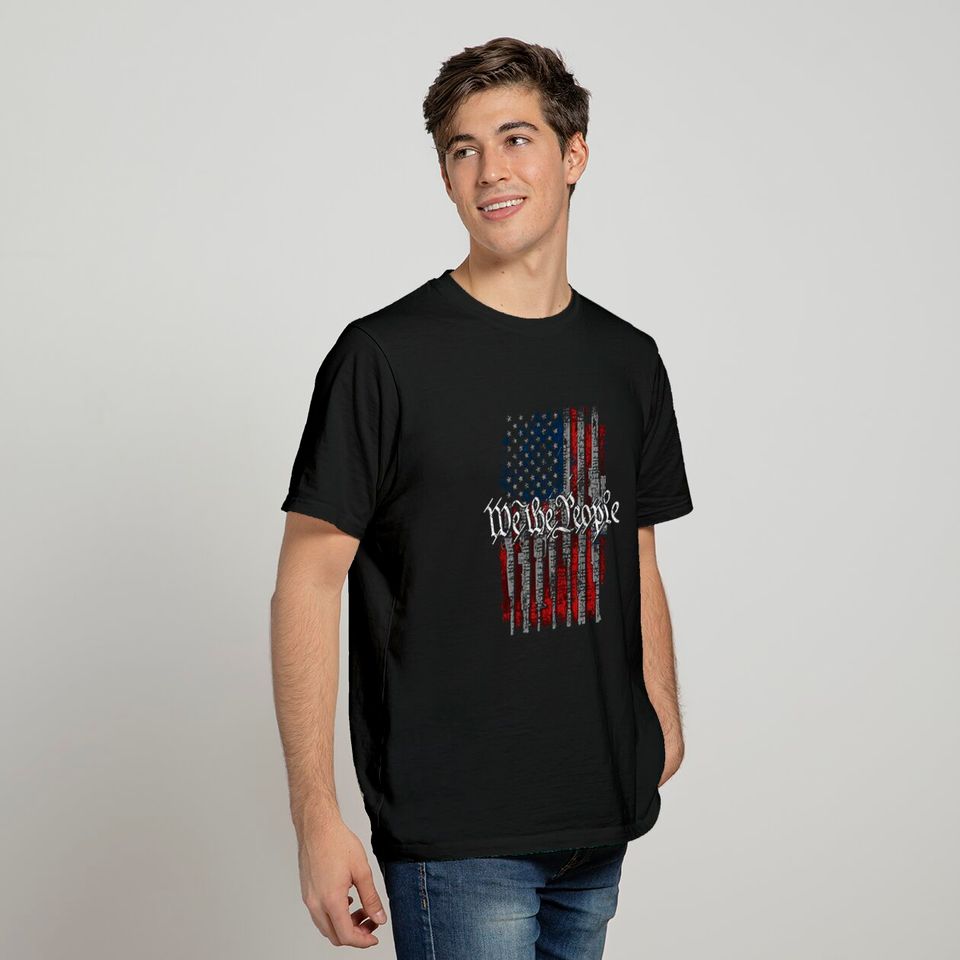 Defending Freedom Collection We The People American Flag Short Sleeve T-Shirt-Black-XL