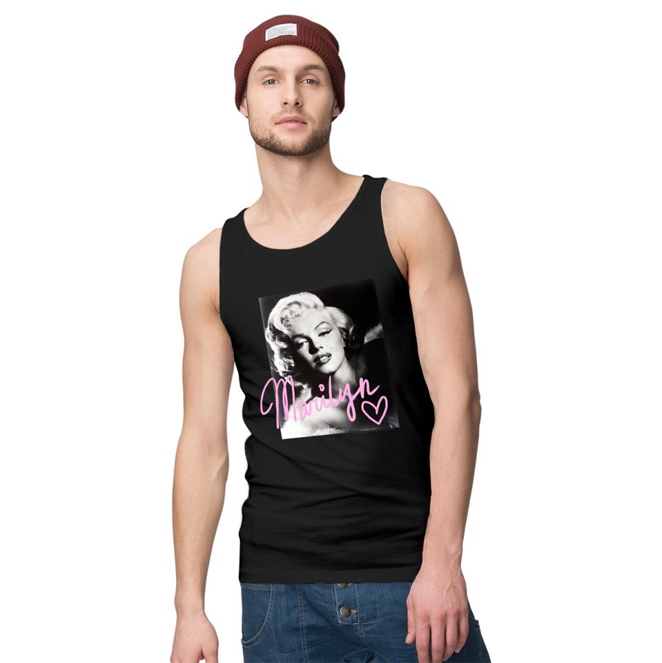 Marilyn Monroe black and white, pink handwriting Tank Tops