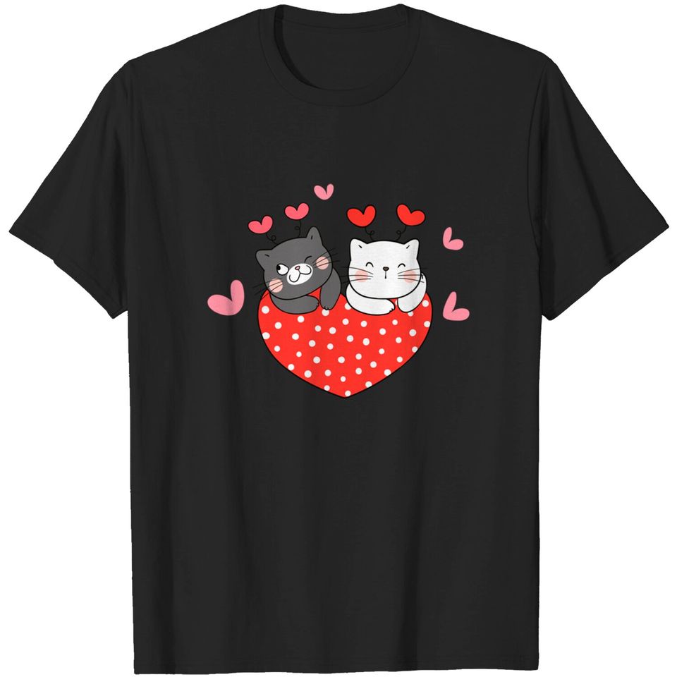 Love Couples Kids Toddler Cute Cats Heart Valentine T-Shirt
