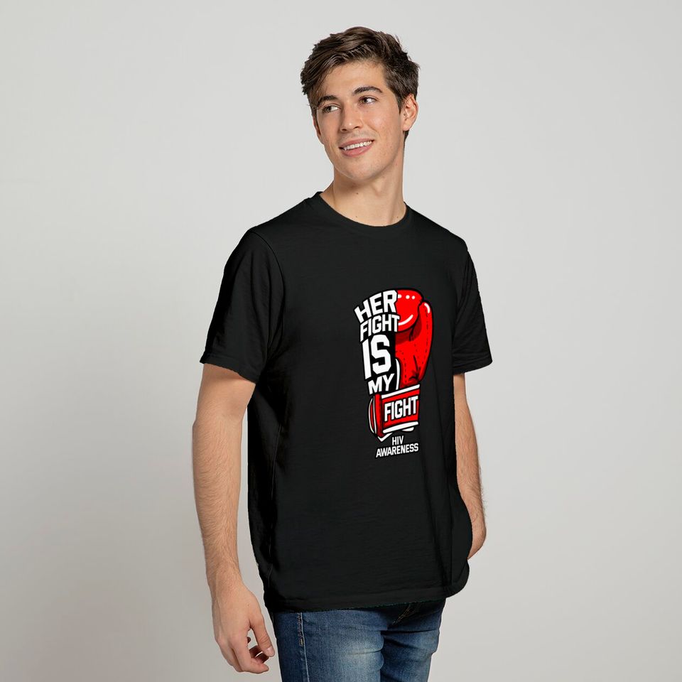 Red Boxing Gloves T-Shirt Her Fight Is My Fight HIV Red Sexually Transmitted Infection