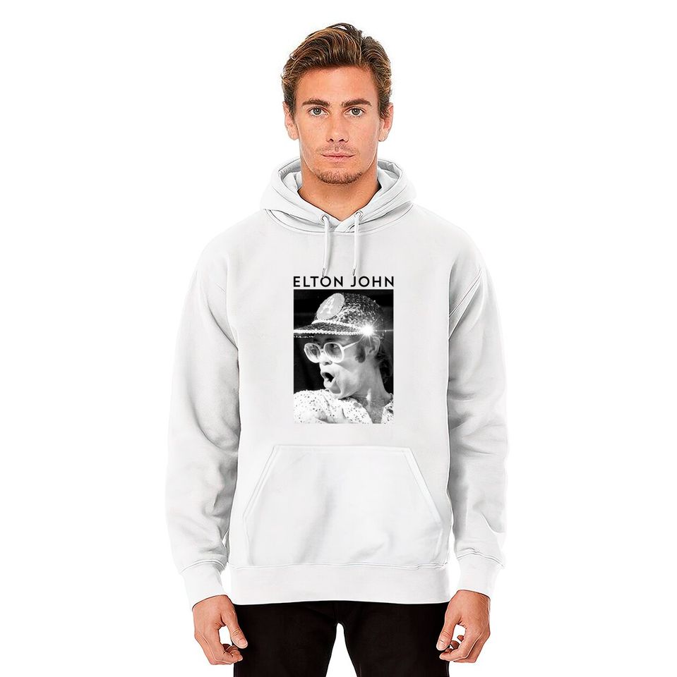 Elton John  Black & White Photo Sequin Cap Pullover Hoodie