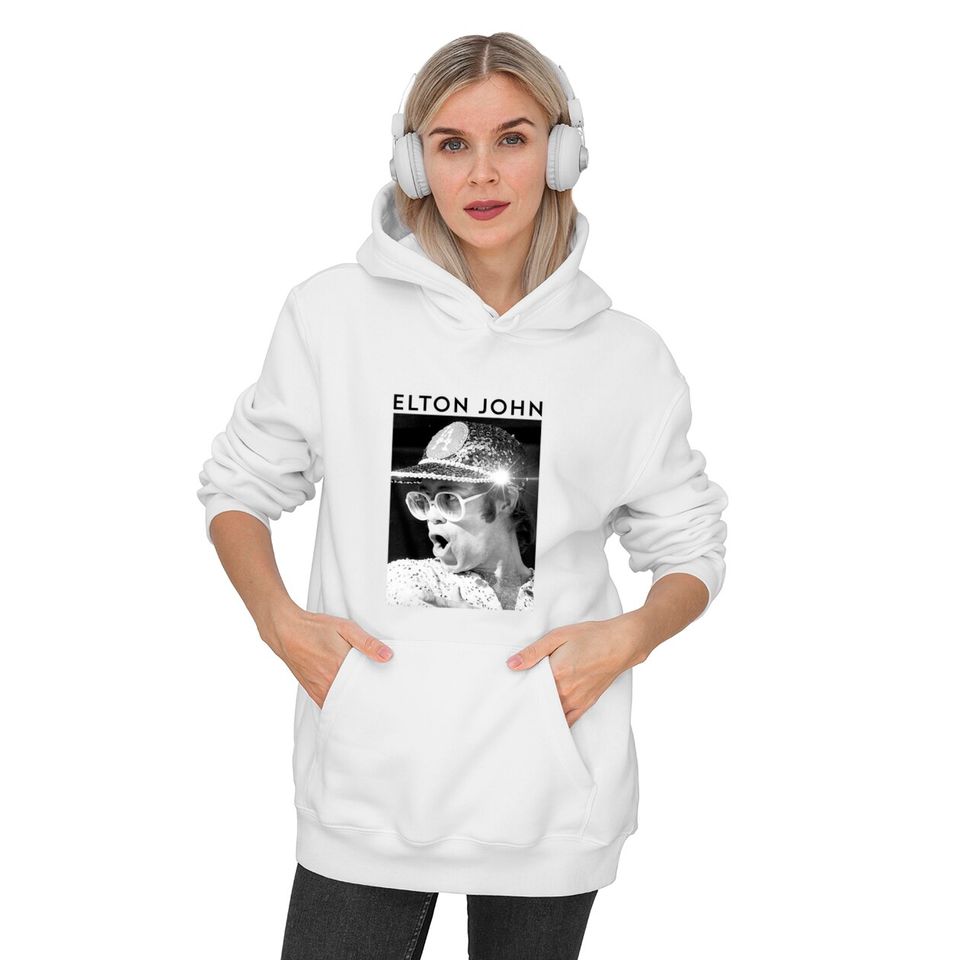 Elton John  Black & White Photo Sequin Cap Pullover Hoodie