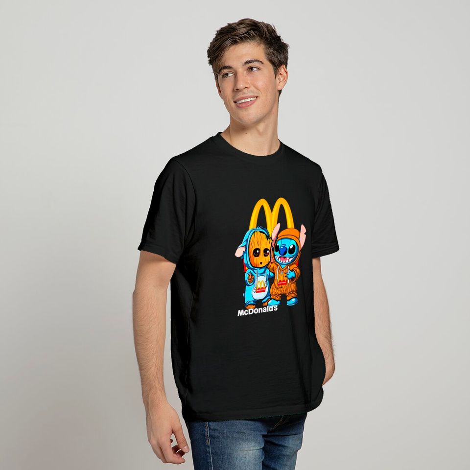 McDonalds Logo Baby Groot and Baby Stitch t-Shirts