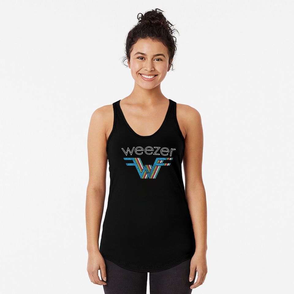Weezer Rock Band 3D Multi-Colored Stacked Logo Adult Short Sleeve Tank Tops Tee