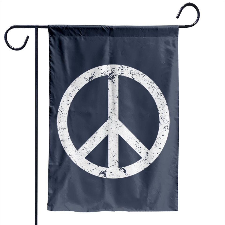 Vintage Peace Sign White Distressed Garden Flag