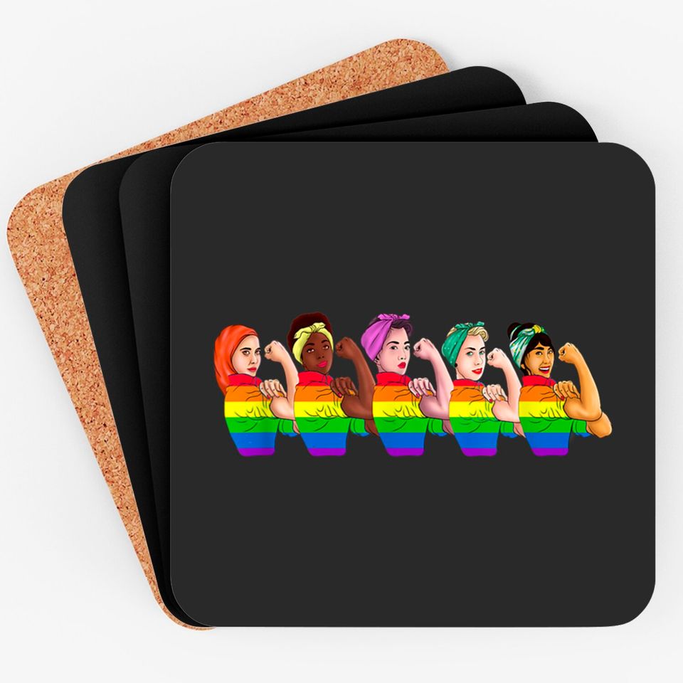 Human Rights Coaster Rainbow Lgbtq Pride Rosie Riveter Coaster